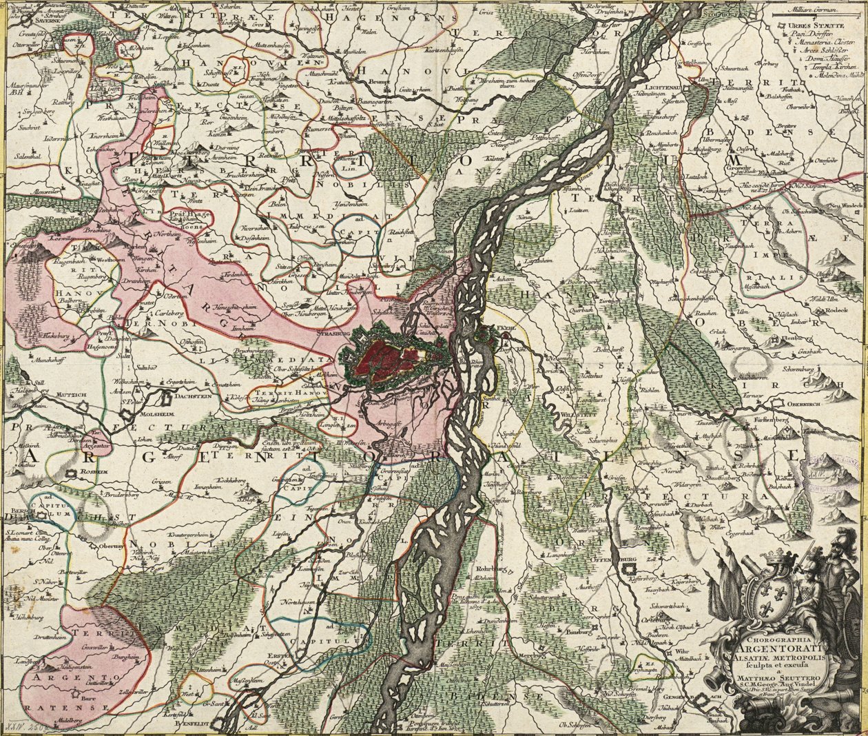 Inglês: Mapa de Estrasburgo, capital da Alsácia de Georg Matthäus Seutter