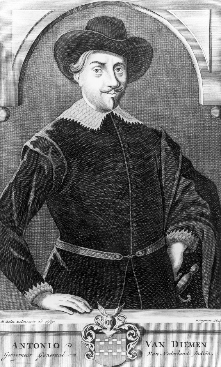 Retrato de Antony van Diemen (1593-1645) gravado por Dirk Jongman (n.1684) de Matthys Balen