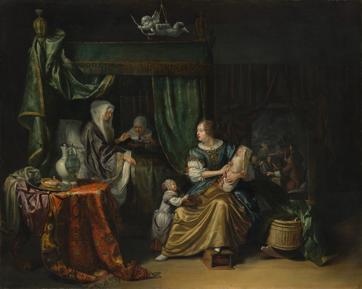 O bebê recém-nascido, 1675. de Matthys Naiveu