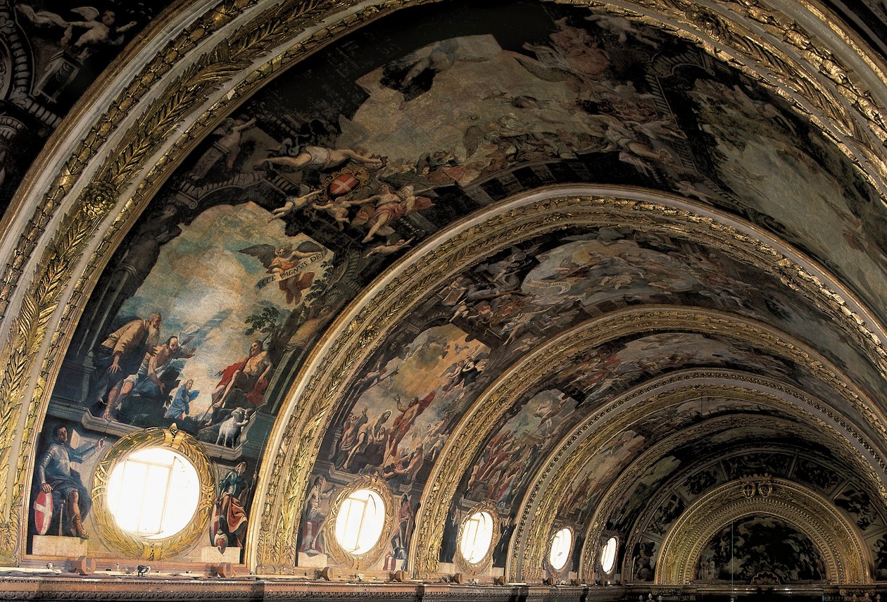 Fresco da abóbada da nave principal da Catedral de São João, na cidade de Valletta, Malta (fresco) de Mattia Preti