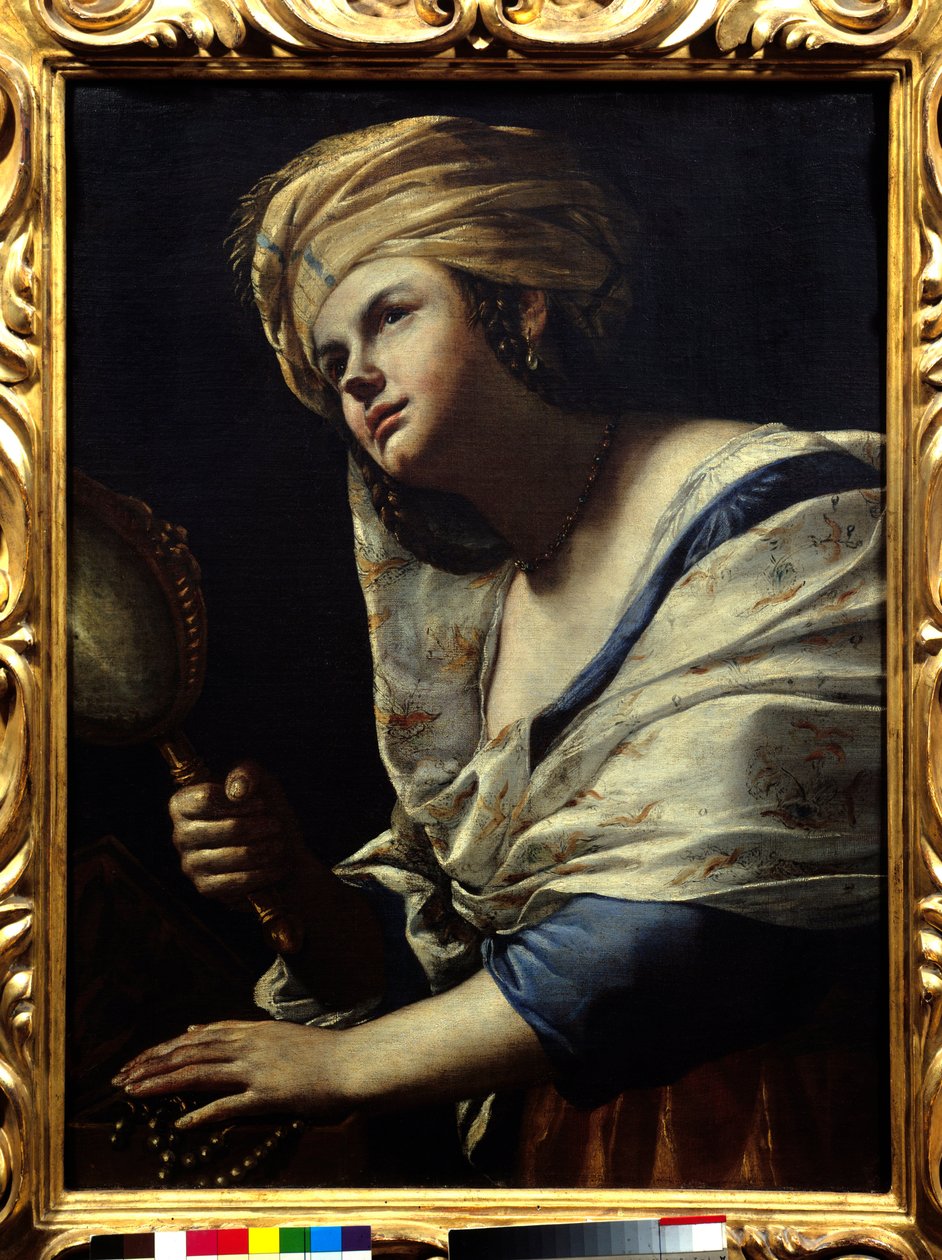 Vanite Woman with Turban and Mirror - Pintura de Mattia Preti (1613-1699) Século XVII Florença, Galeria Uffizi de Mattia Preti