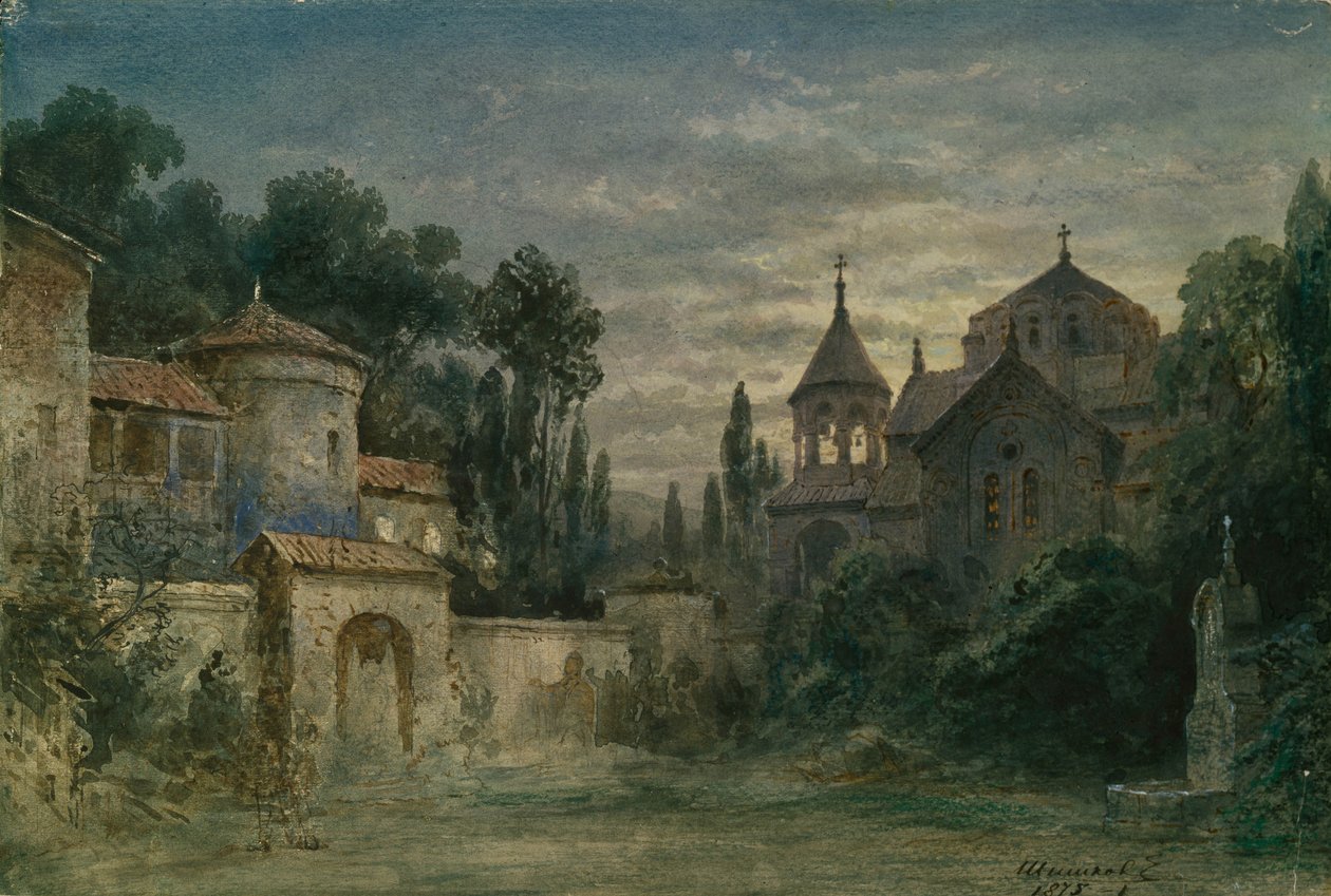 Cenografia para a ópera The Force of Destiny de G. Verdi, 1875 de Matvey Andreyevich Shishkov
