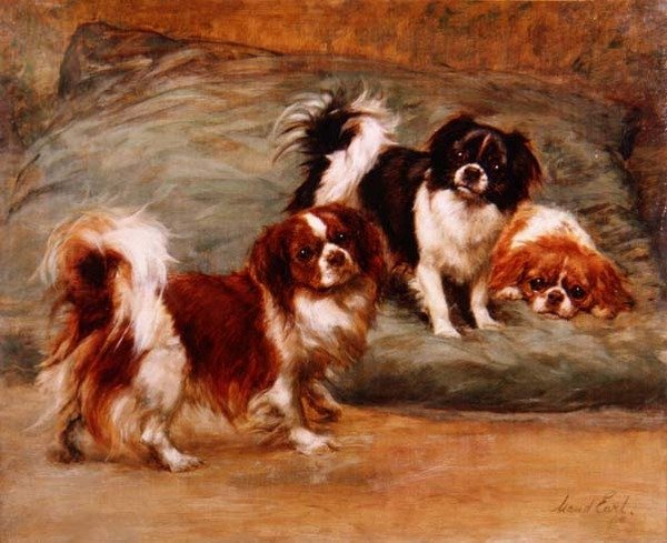 Três Rei Charles Spaniels em uma Almofada de Maud Earl