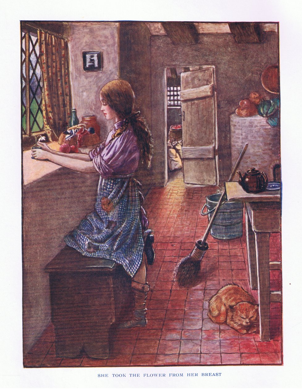 Ela tirou a flor do peito, ilustração deLady Anns Fairy Tales, 1914 de Maud Tindal Atkinson