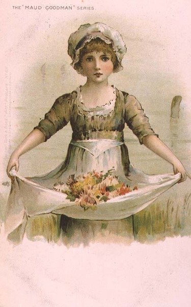 Menina com flores em seu avental de Maude Goodman