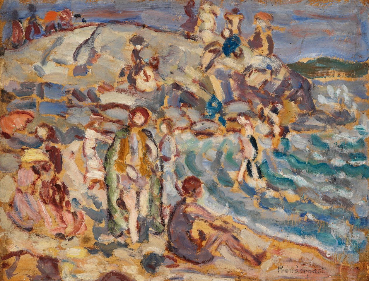 Cena de praia e colina de Maurice Brazil Prendergast