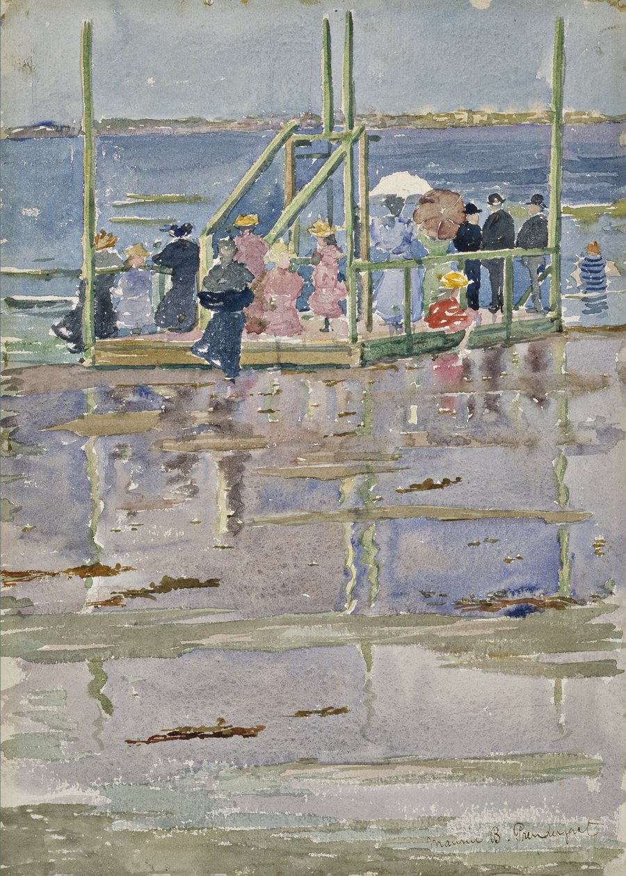 Flutuar na maré baixa, Revere Beach, c.1896-1897 (wc e grafite em papel wove) de Maurice Brazil Prendergast