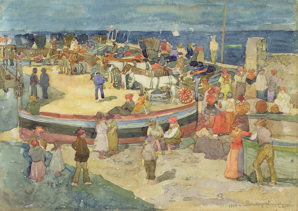 Grande Marina, Capri, 1899 (wc no papel) de Maurice Brazil Prendergast
