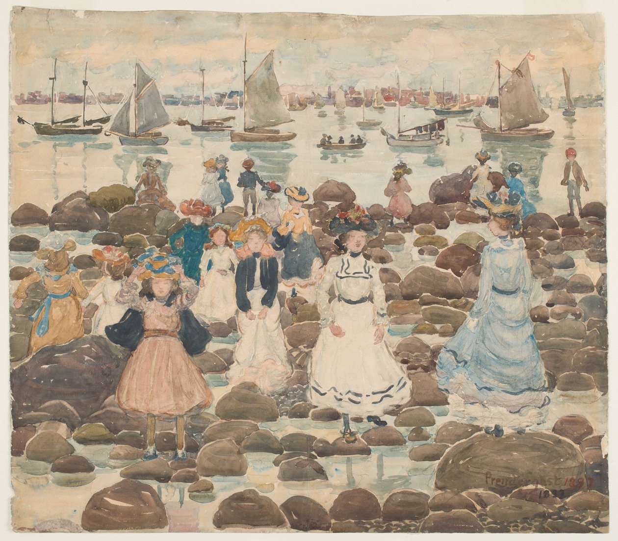 Maré baixa, Beachmont, c.1902 (wc sobre grafite sobre papel) de Maurice Brazil Prendergast