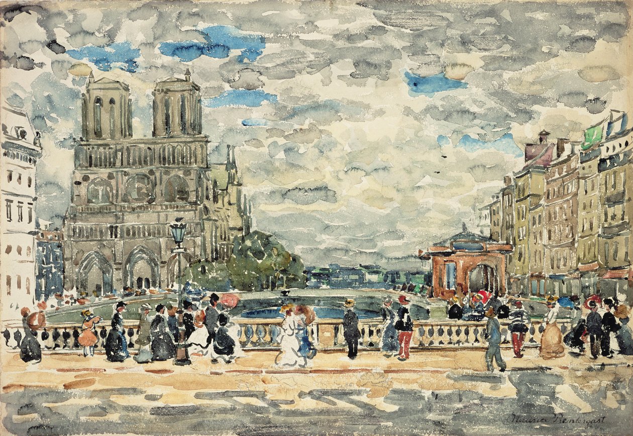 Notre Dame (wc e guache sobre grafite no papel) de Maurice Brazil Prendergast