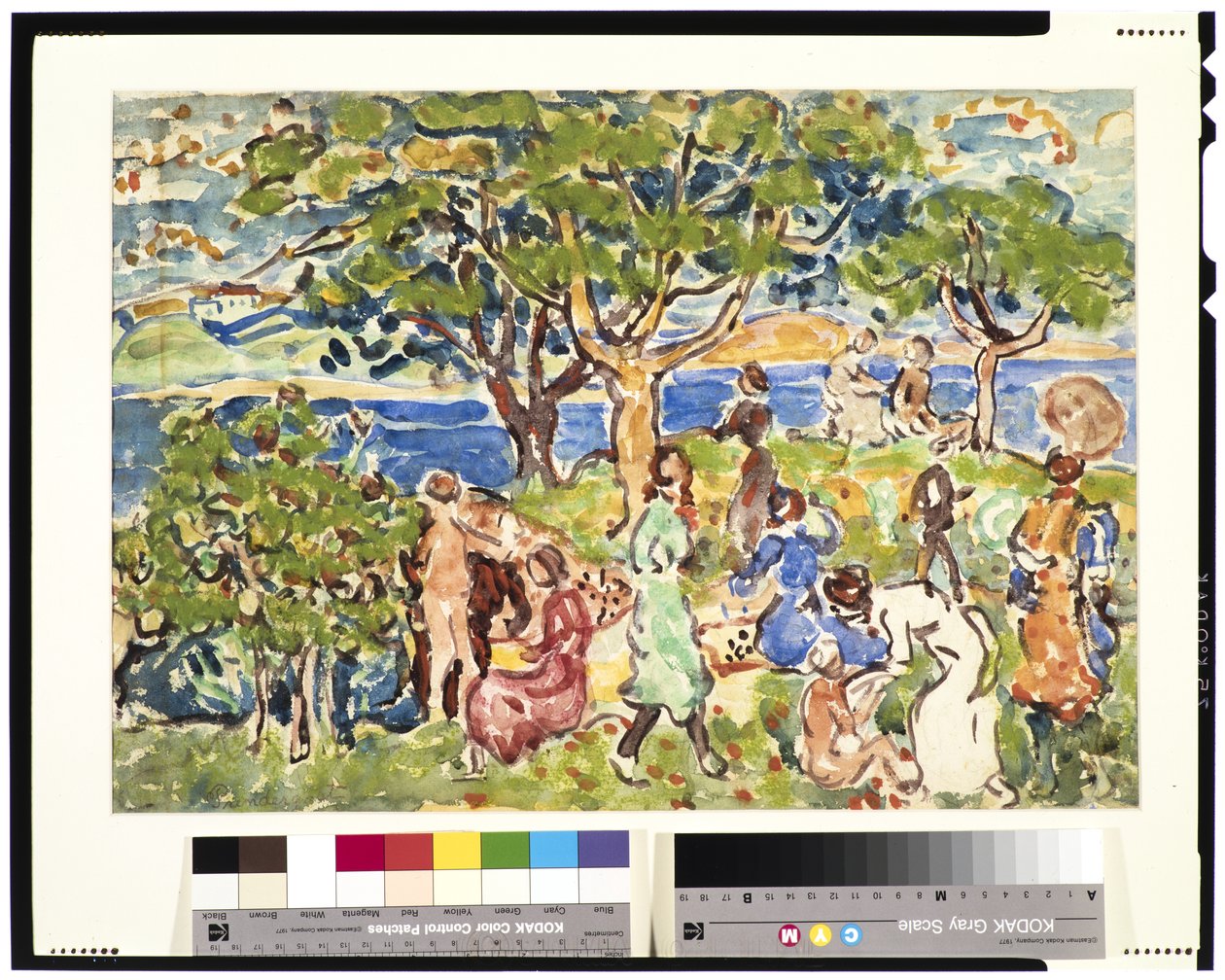 O piquenique, c.1912-15 (wc und pastel sobre grafite) de Maurice Brazil Prendergast