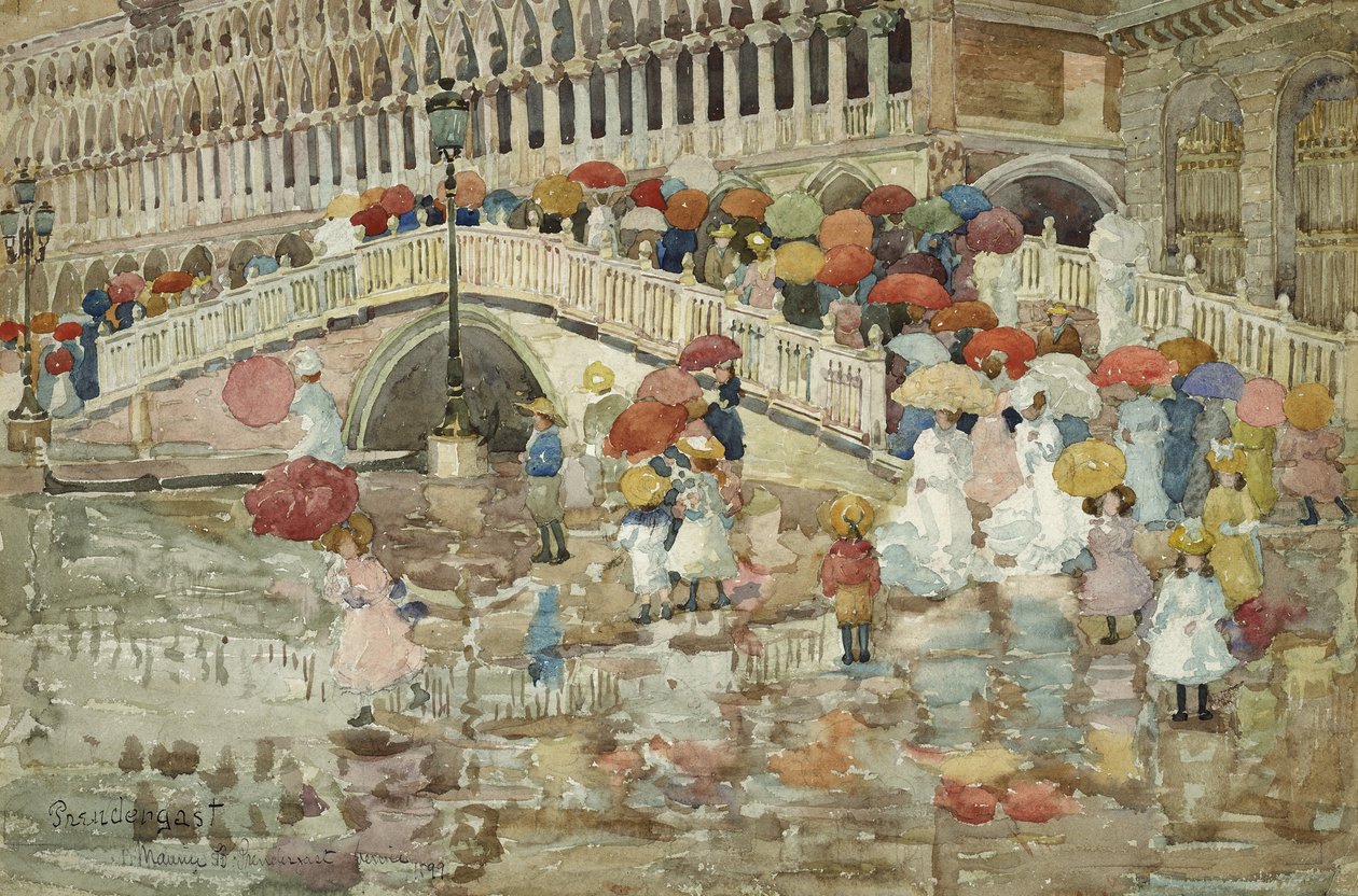 Guarda-chuvas na chuva de Maurice Brazil Prendergast