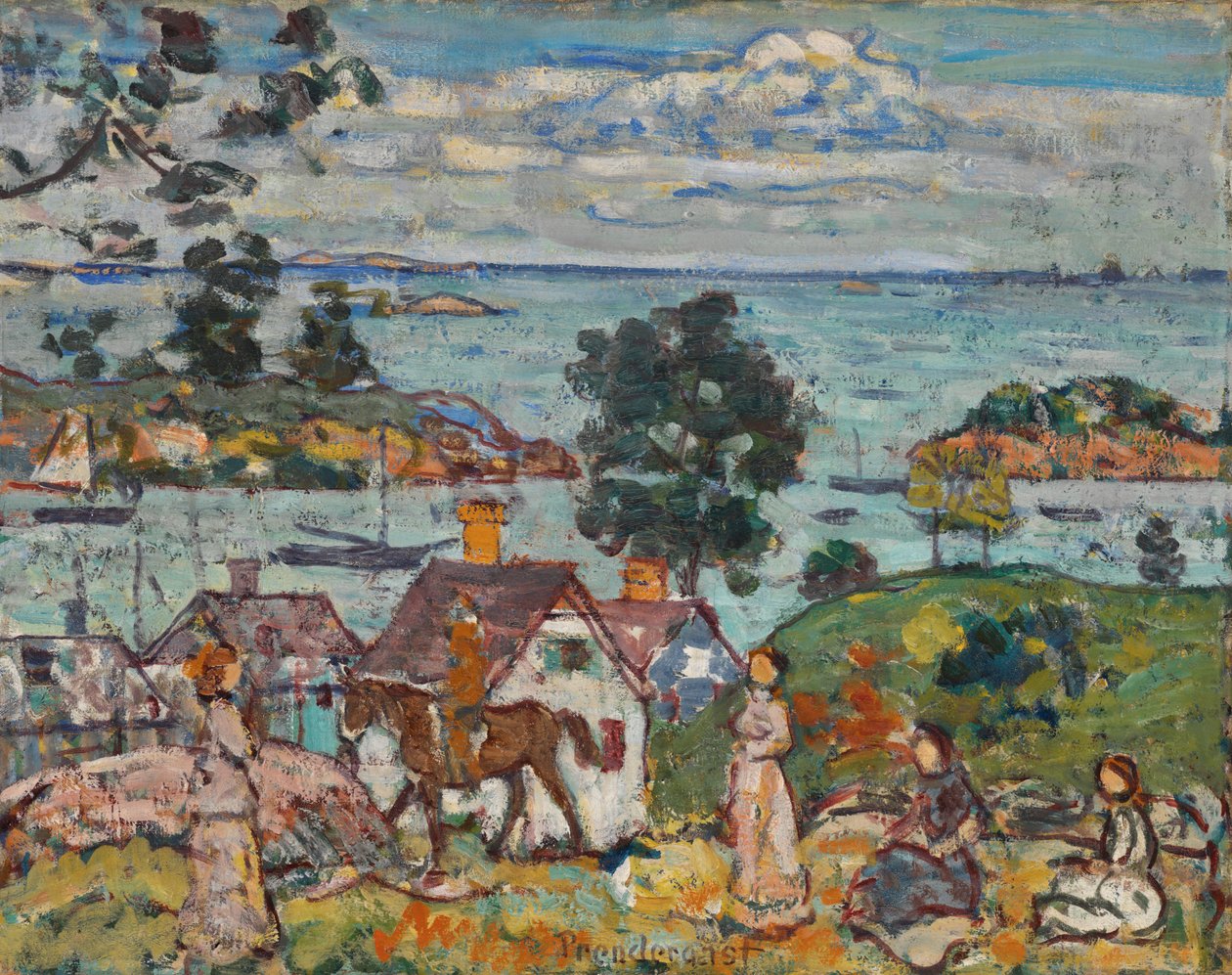 Entrada de água e casa, Glouster Harbor, 1916-18 de Maurice Brazil Prendergast