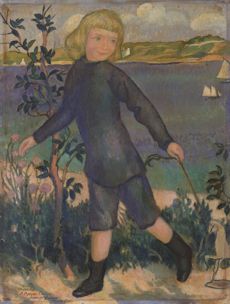Joel com um cavalo de madeira em Perros, c.1896 de Maurice Denis