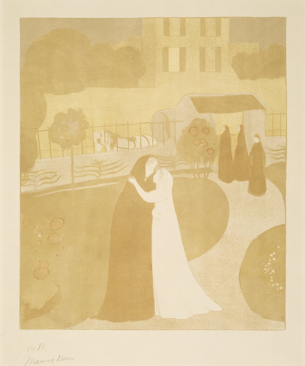 La Visitação a la Villa Montrouge (A Visitação na Cidade de Montrouge), 1896 (litografia em cores) de Maurice Denis