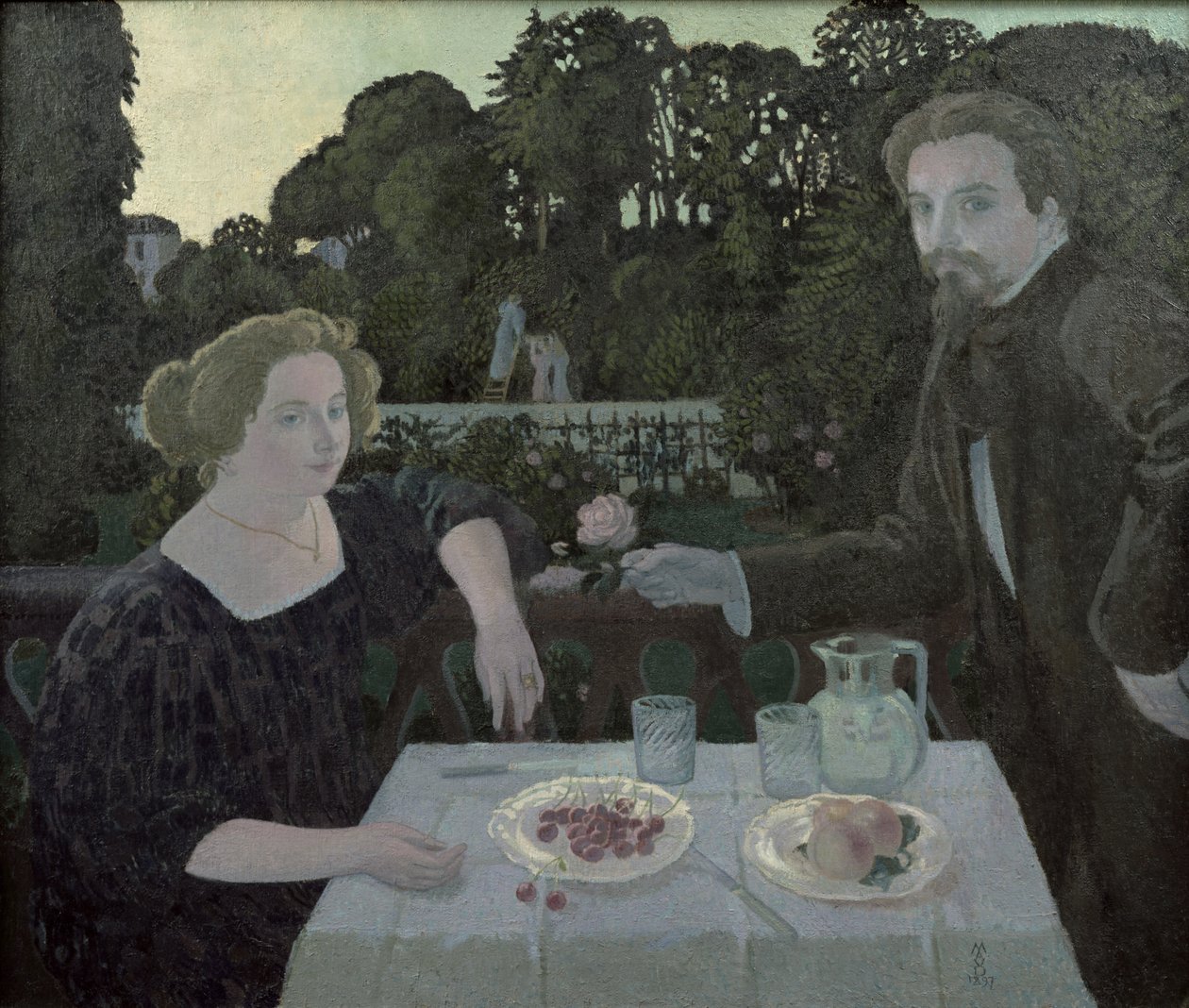 Marthe (1871-1919) e Maurice Denis (1870-1943) ao anoitecer, ou The Dessert in the Garden, 1897 de Maurice Denis