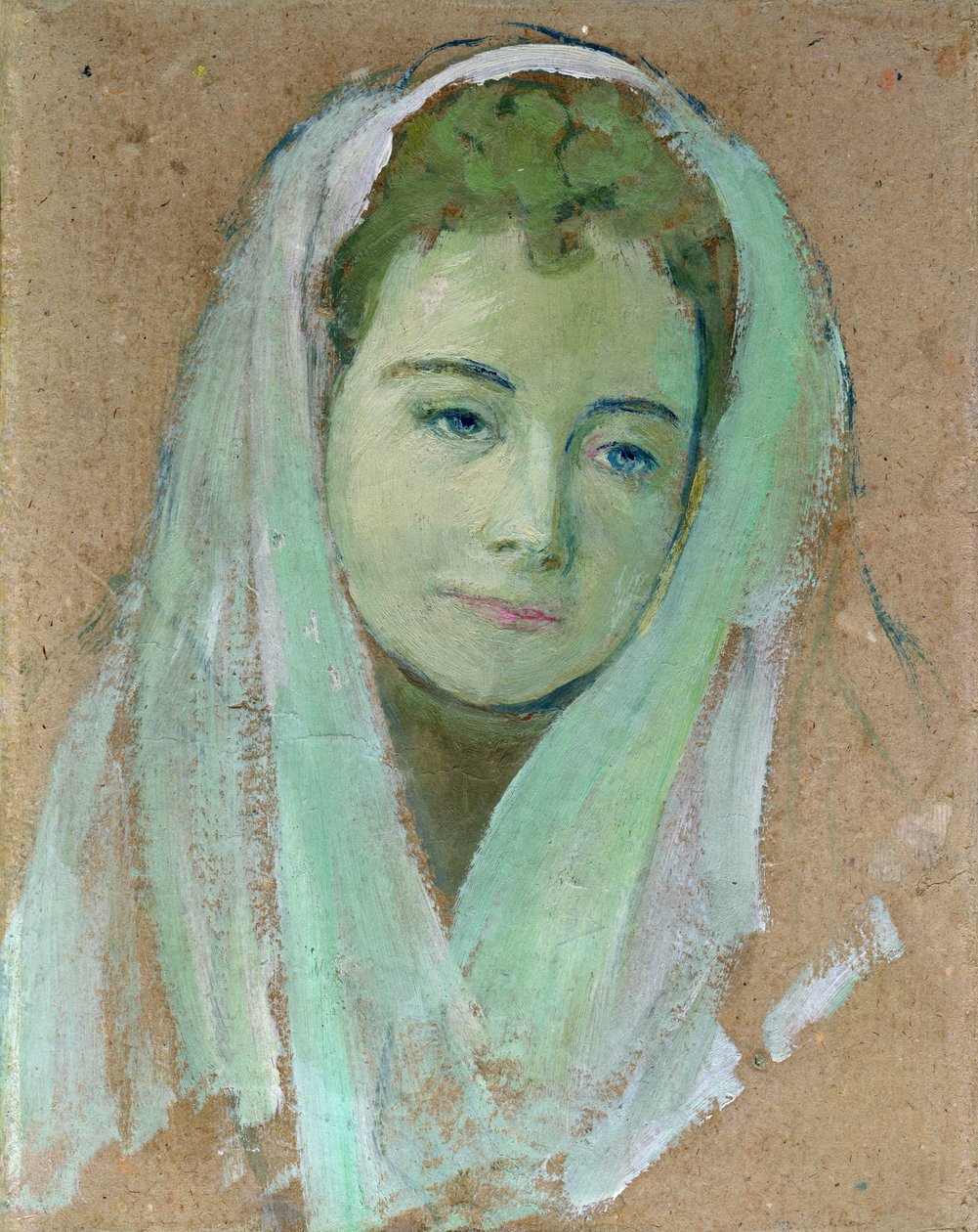 Marthe com um véu branco, 1891 (óleo no cartão) de Maurice Denis