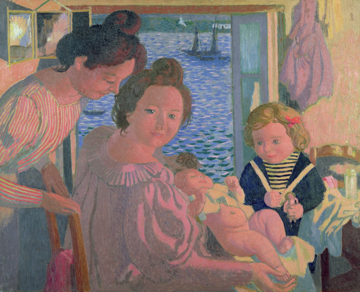 Maternidade em Pouldu, Evening, c.1899 (óleo sobre papelão) de Maurice Denis