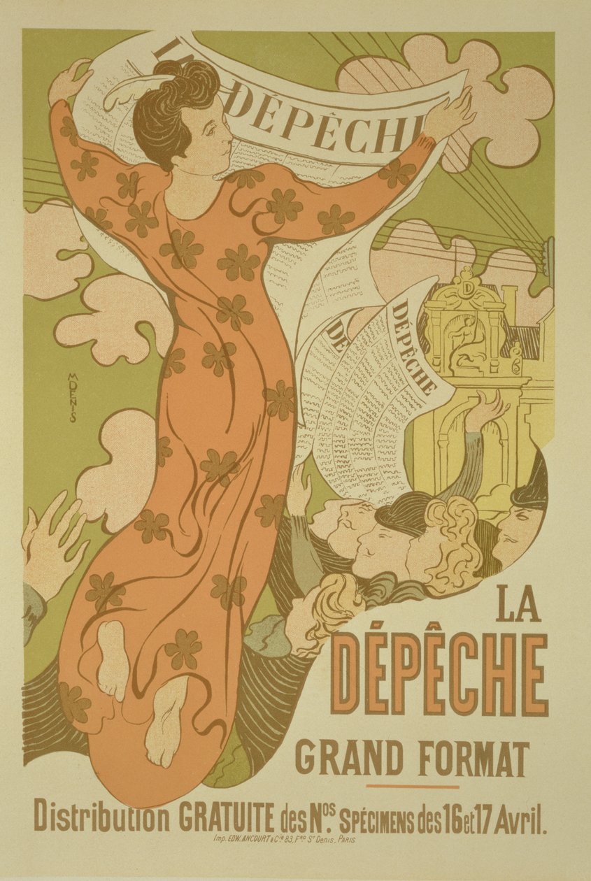 Reprodução de um cartaz de propaganda do jornal "La Depeche de Toulouse", 1892 de Maurice Denis