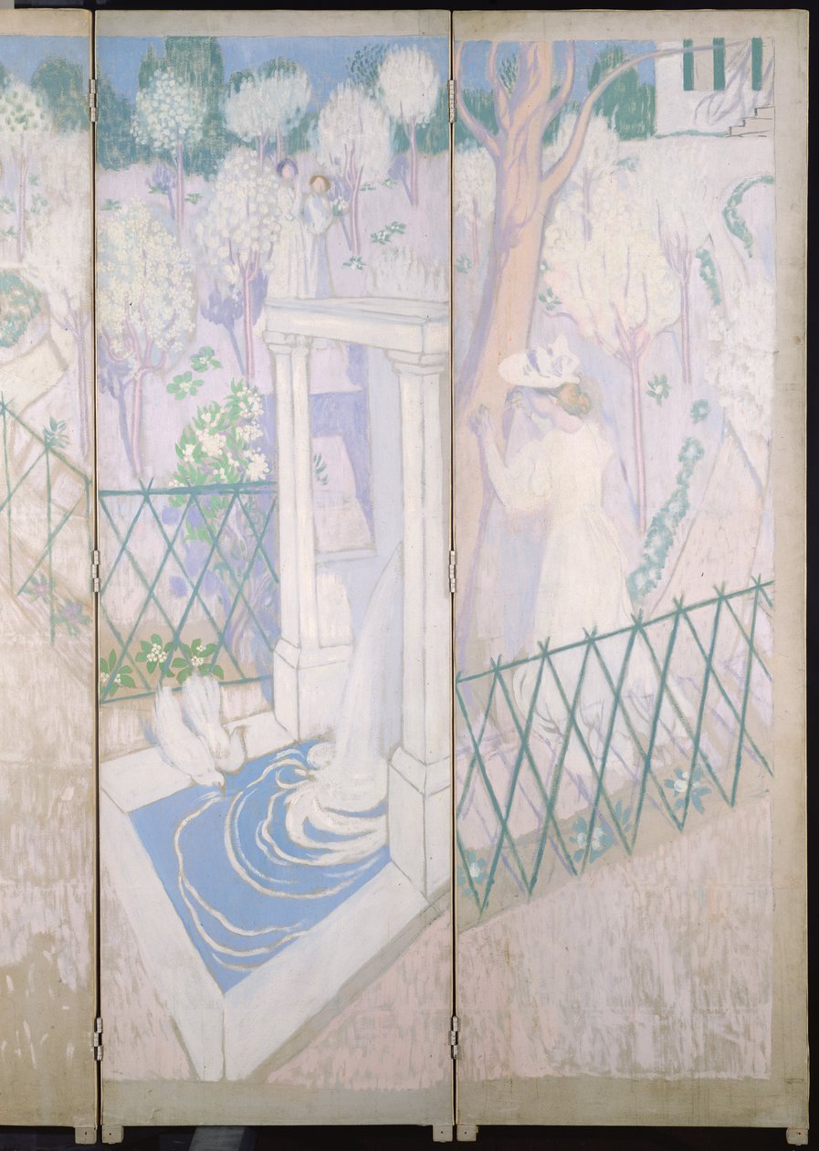Tela com pombas, detalhe dos painéis da direita, c.1896 óleo sobre tela de Maurice Denis