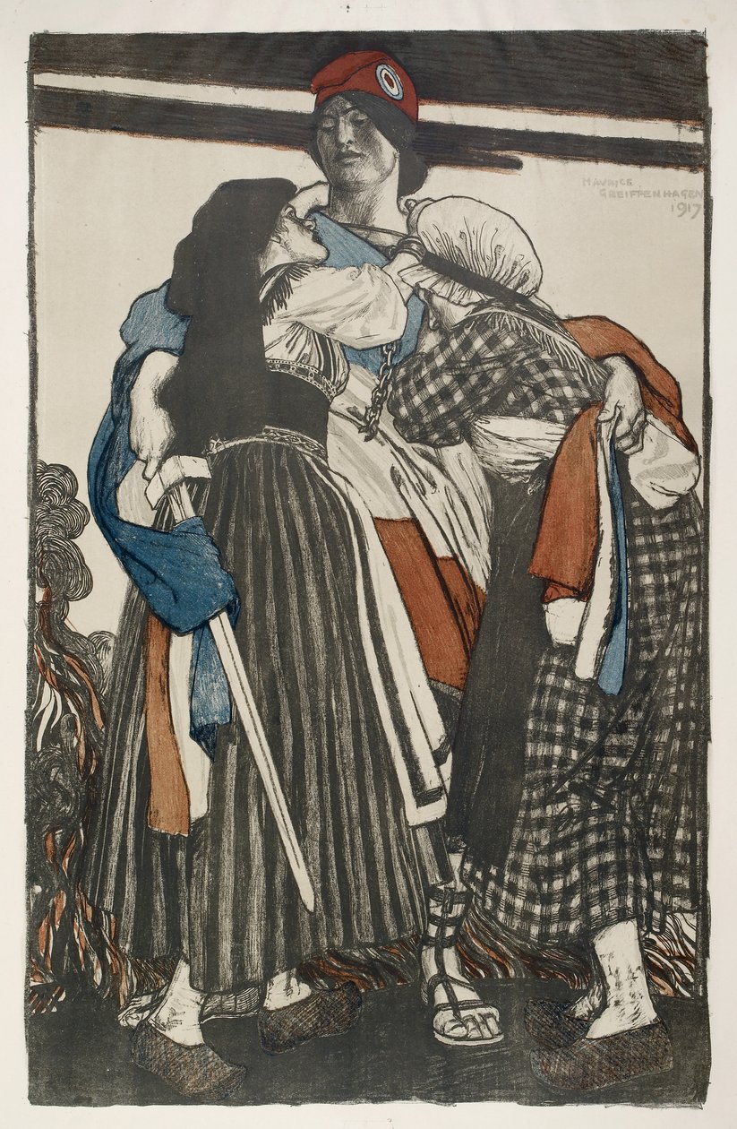 A Restauração da Alsácia Lorena para a França, 1917 (litografia) de Maurice Greiffenhagen