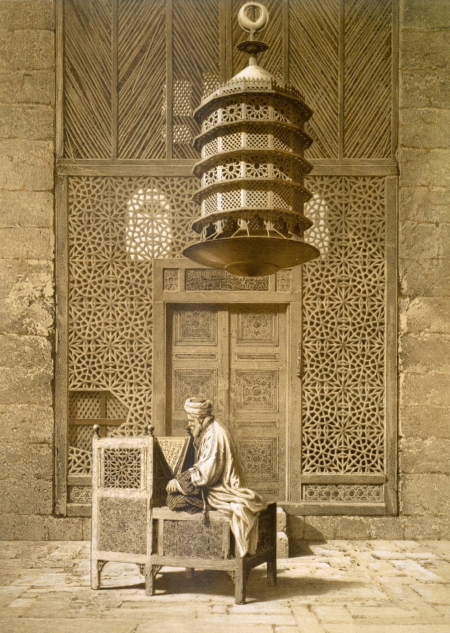 Um Imam lendo o Alcorão na Mesquita do Sultão, Marrocos, 1817 de Maurice Keating