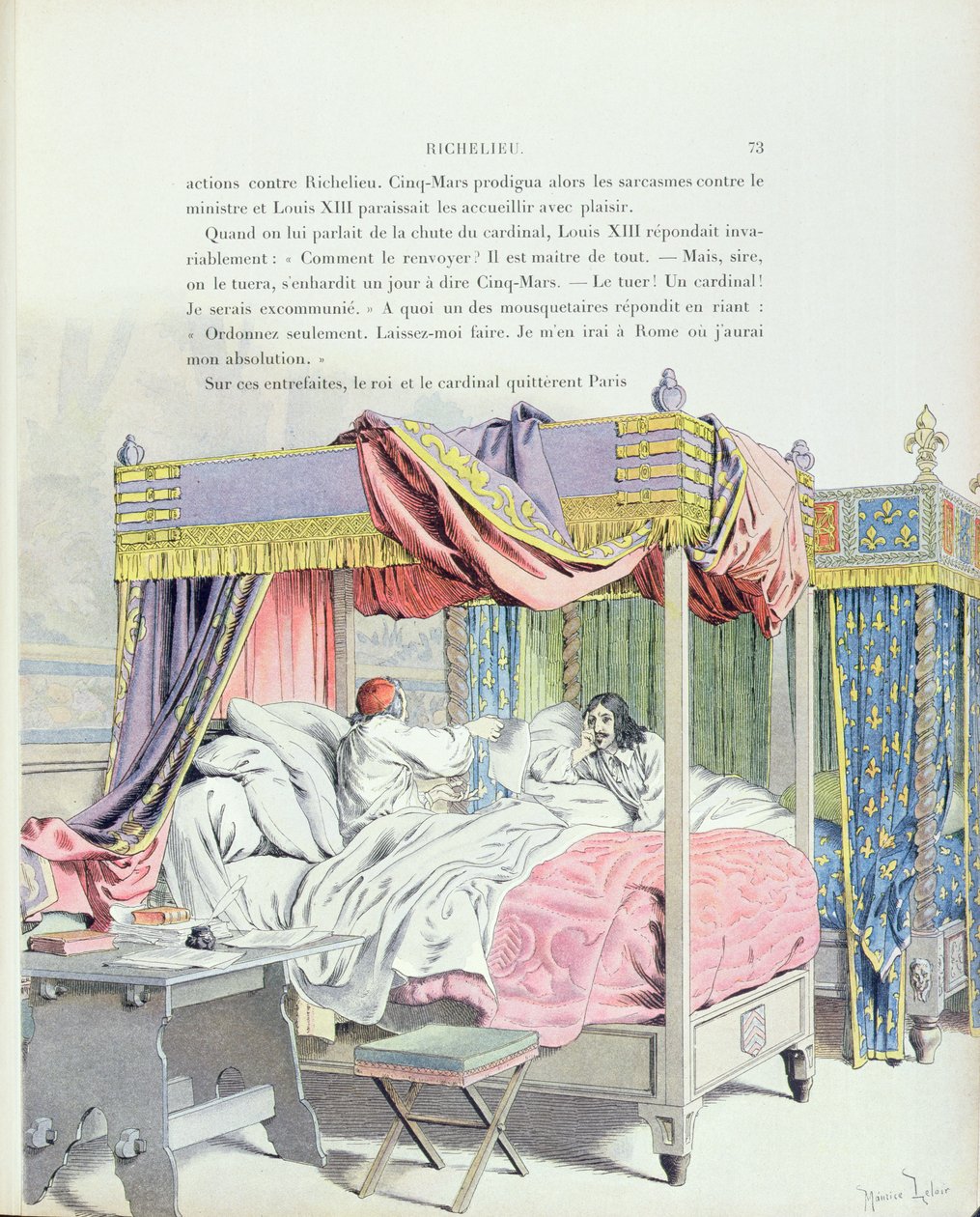 Armand-Jean du Plessis, Cardeal Richelieu (1585-1642) e Luís XIII (1601-1643), ilustração de uma vida de Richelieu por Theodore Camu, 1910 de Maurice Leloir