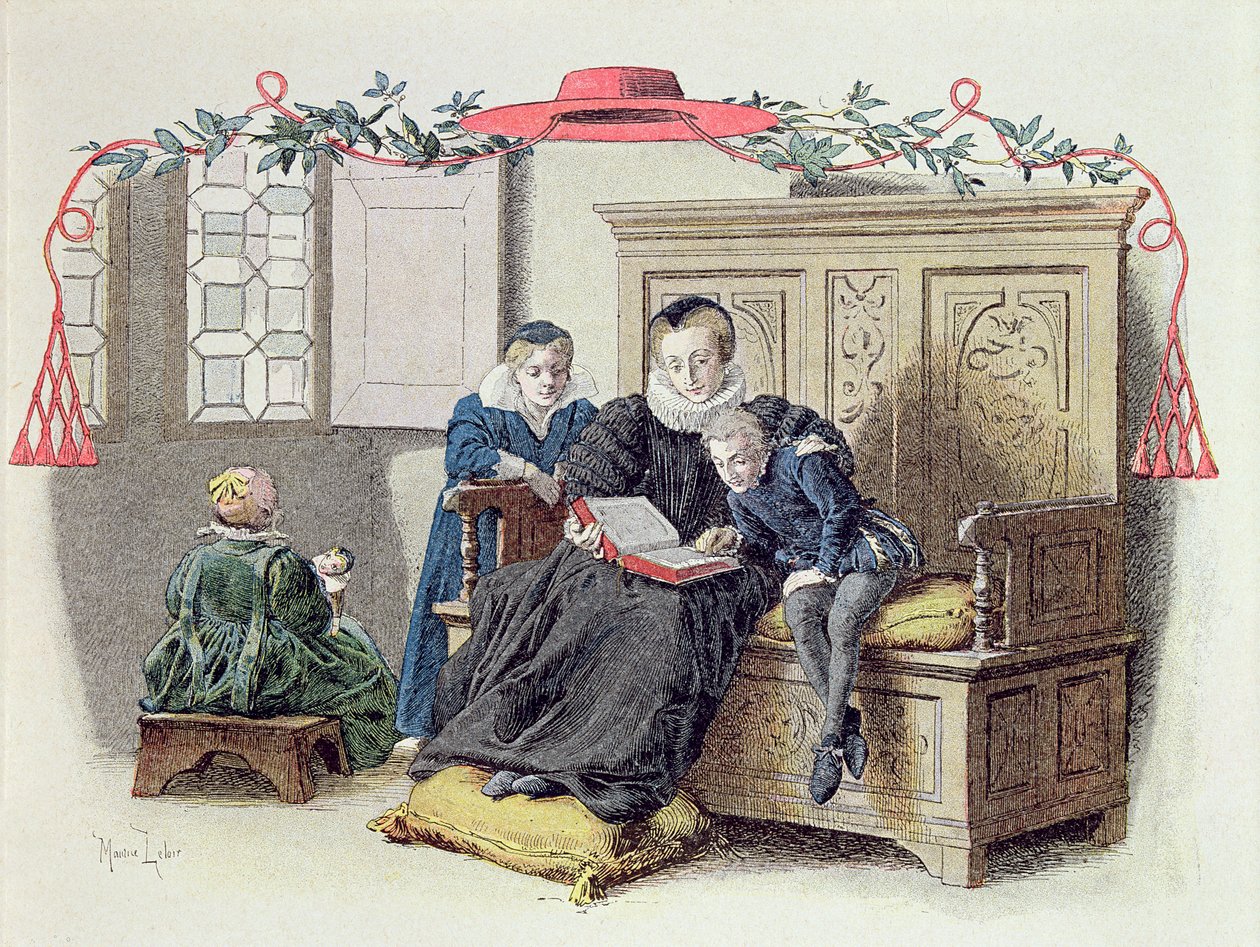 Armand-Jean du Plessis, Cardeal Richelieu (1585-1642), em criança, ilustração de uma vida de Richelieu por Theodore Camu, 1910 de Maurice Leloir