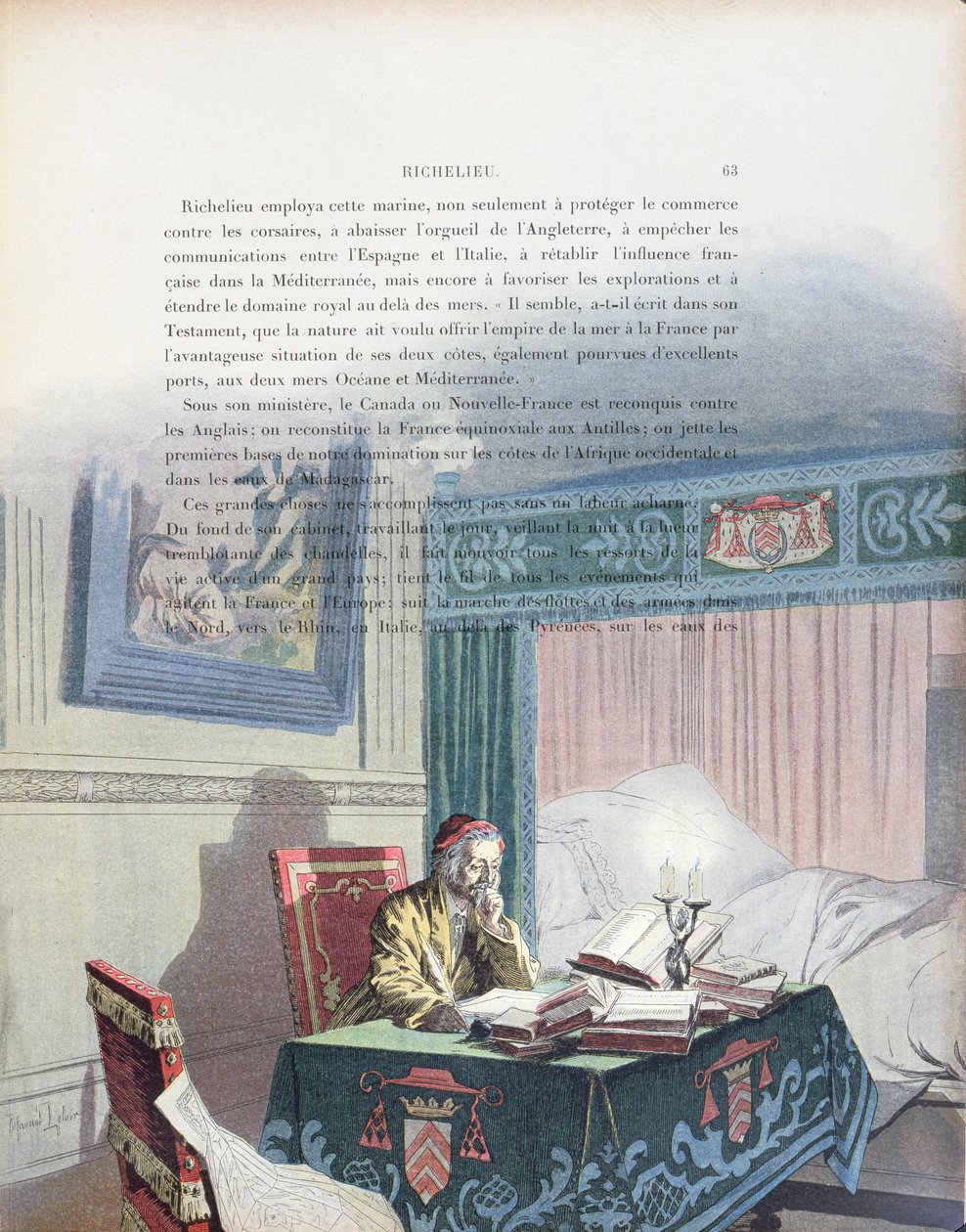 Armand-Jean du Plessis, Cardeal de Richelieu (1585-1642) como um homem velho, ilustração de uma vida de Richelieu por Theodore Camu, 1910 de Maurice Leloir
