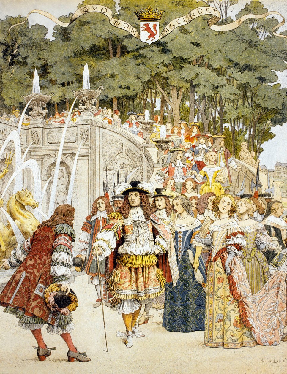 Nicolas Fouquet recebendo o rei Luís XIV no Chateau de Vaux Le Vicomte, França, 17 de agosto de 17 de 1661 (wc no papel) de Maurice Leloir