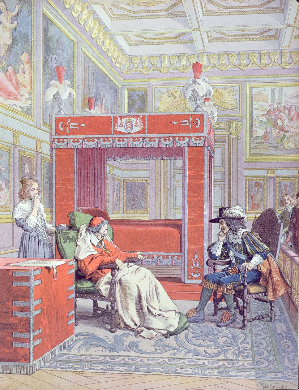 A morte de Armand-Jean du Plessis, Cardeal Richelieu (1585-1642), ilustração de uma vida de Richelieu por Theodore Camu, 1910 de Maurice Leloir