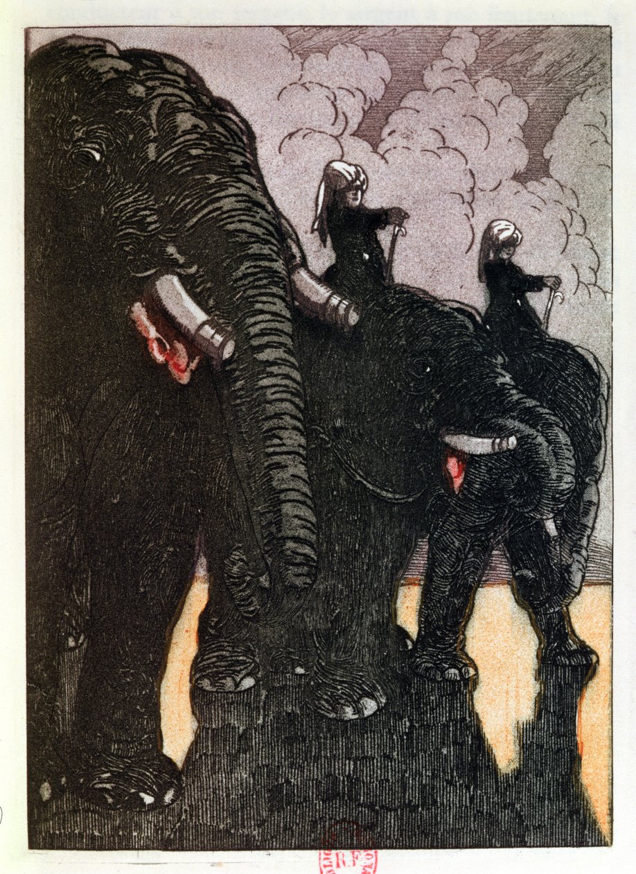A Guarda da Rainha, ilustração de "The Jungle Book", de Rudyard Kipling (1865-1936), publicada em Paris, 1930 de Maurice de Becque