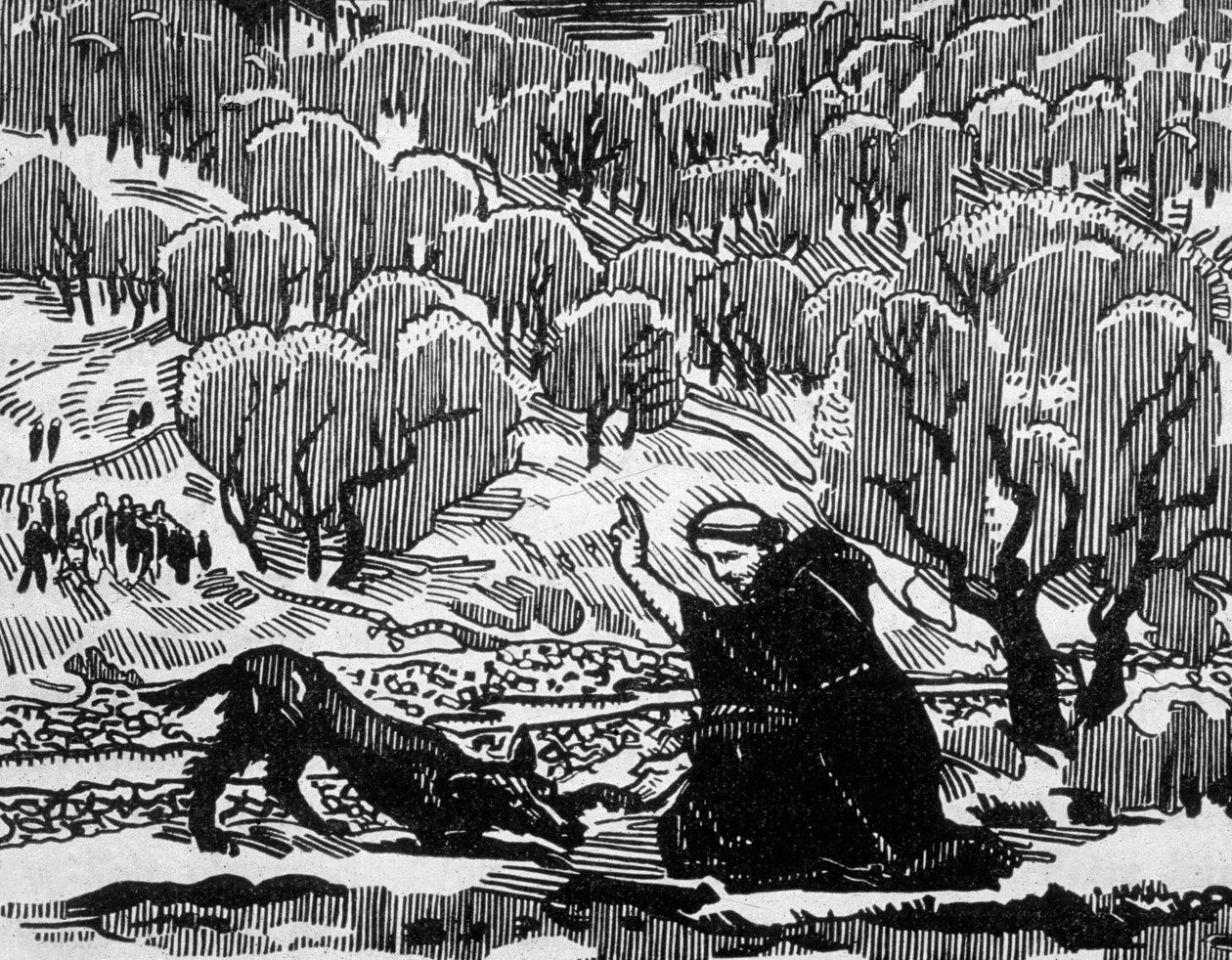 conversão por São Francisco de Assis do lobo de Agubbio, gravada por Jacques Beltrand após desenho de Maurice Denis de Maurice (after) Denis