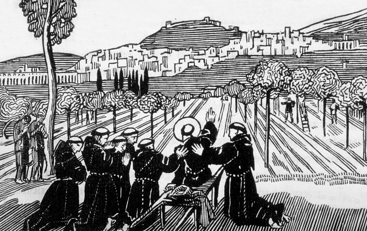 morte de São Francisco de Assis benção da cidade de Assis, gravada por Jacques Beltrand após desenho de Maurice Denis de Maurice (after) Denis