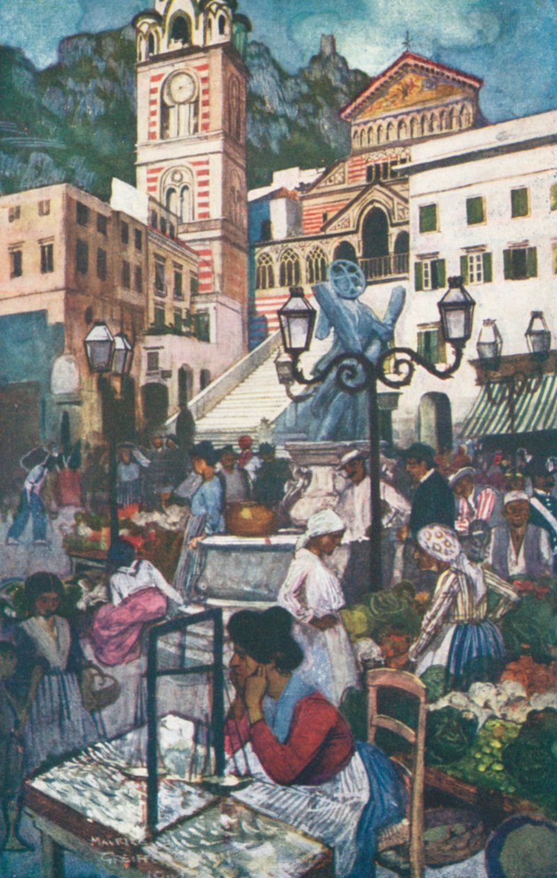Amalfi, Piazza e Duomo (litografia a cores) de Maurice (after) Greiffenhagen