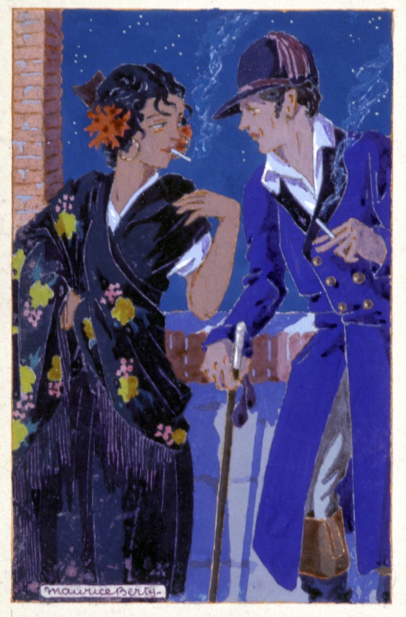 Don Jose e Carmen fumando, c. 1930 (ilustração) de Maurice Berty