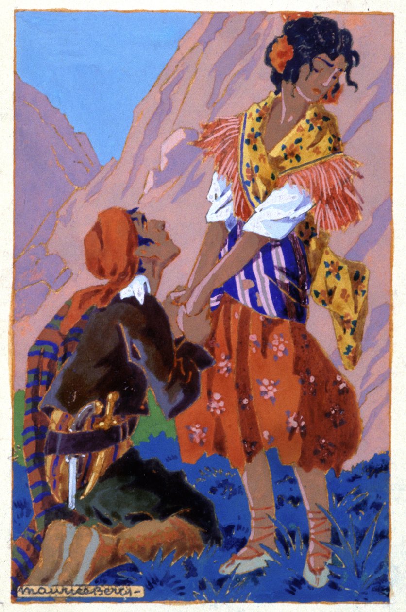 Encontro entre Don José e Carmen, c. 1930 (ilustração) de Maurice Berty