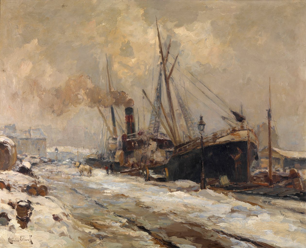 Porto de Antuérpia no Inverno (óleo sobre tela) de Maurice Blieck