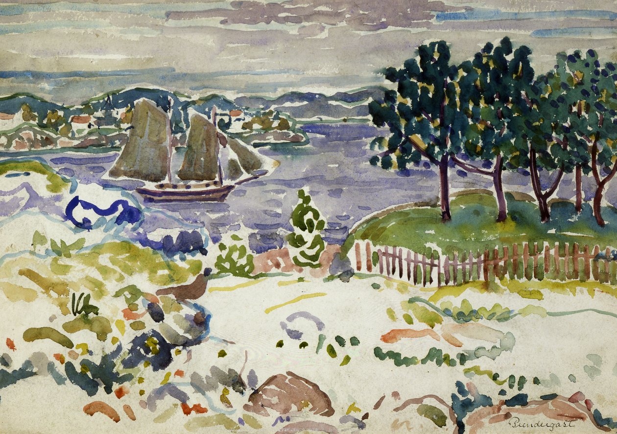 Entrada com Veleiro, Maine, ca. 1913-1915. de Maurice Brazil Prendergast