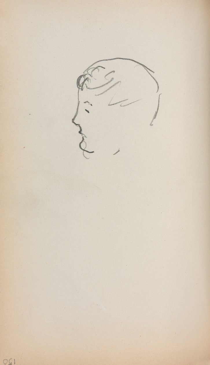 Caderno de desenho italiano: Cabeça de um homem no perfil, página 150, 1898-1899. de Maurice Brazil Prendergast