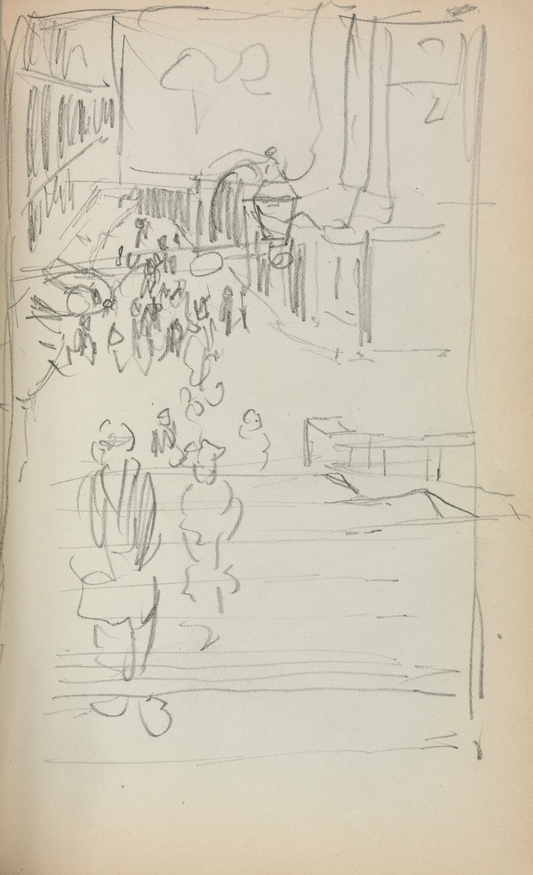 Caderno de desenho italiano: Escadas com figuras, página 165, 1898-1899. de Maurice Brazil Prendergast