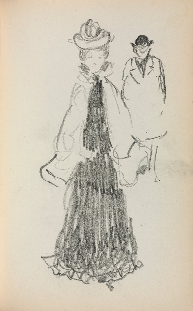 Caderno de desenho italiano: Mulher e homem em pé, página 125, 1898-1899. de Maurice Brazil Prendergast