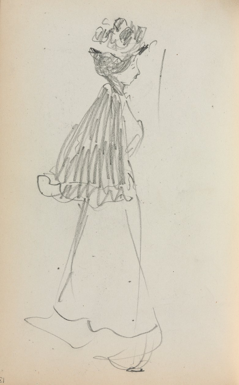 Caderno de desenho italiano: Mulher em pé na página de perfil 130, 1898-1899. de Maurice Brazil Prendergast