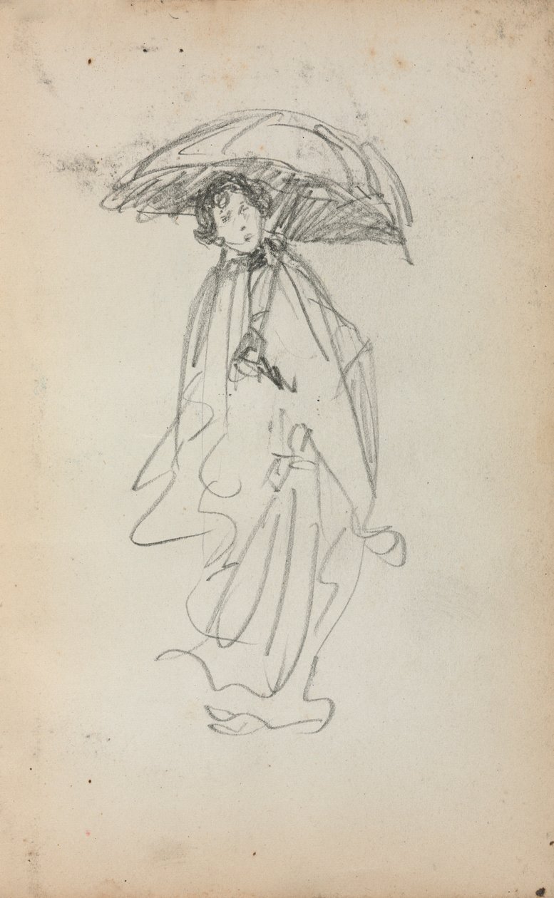 Caderno de desenho italiano: Mulher em pé com guarda-sol, página 259, 1898-1899. de Maurice Brazil Prendergast