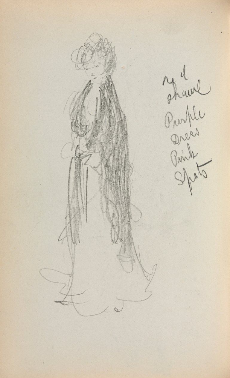 Caderno de desenho italiano: Mulher em pé com xale página 53, 1898-1899. de Maurice Brazil Prendergast