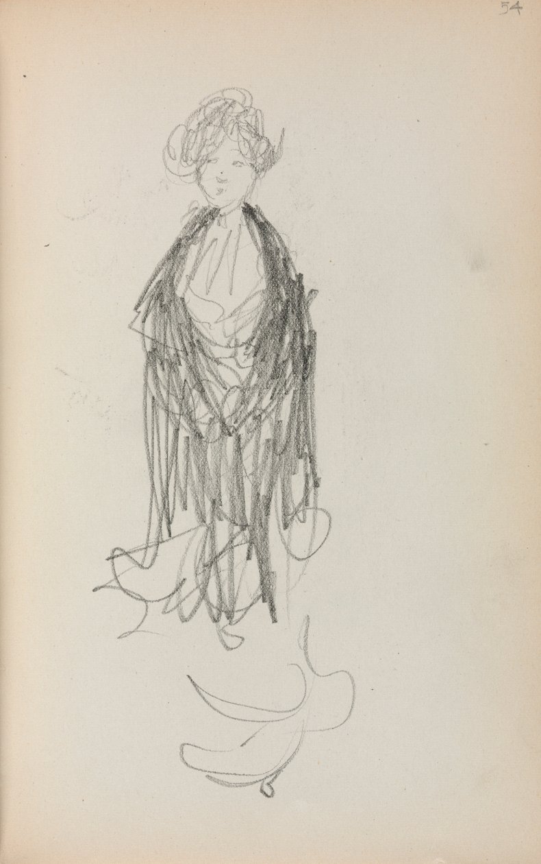 Caderno de desenho italiano: Mulher em pé com xale, página 54, 1898-1899. de Maurice Brazil Prendergast