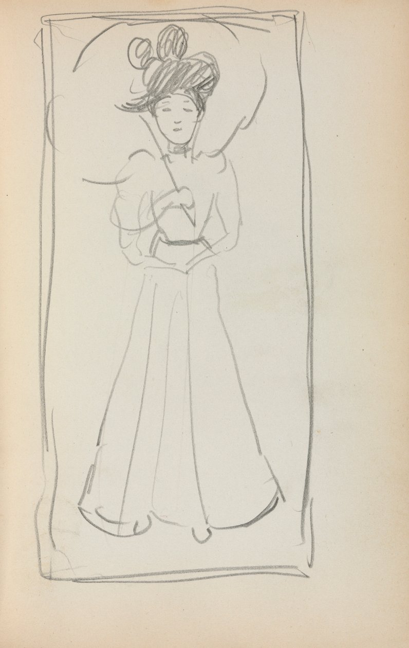 Caderno de desenho italiano: Mulher em pé com guarda-sol, página 233, 1898-1899. de Maurice Brazil Prendergast
