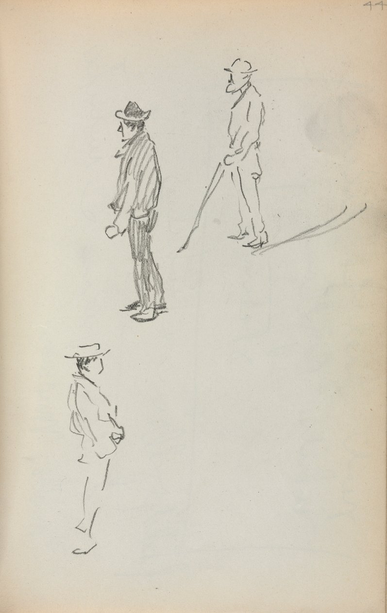 Caderno de desenho italiano: Três homens em pé, página 44, 1898-1899. de Maurice Brazil Prendergast