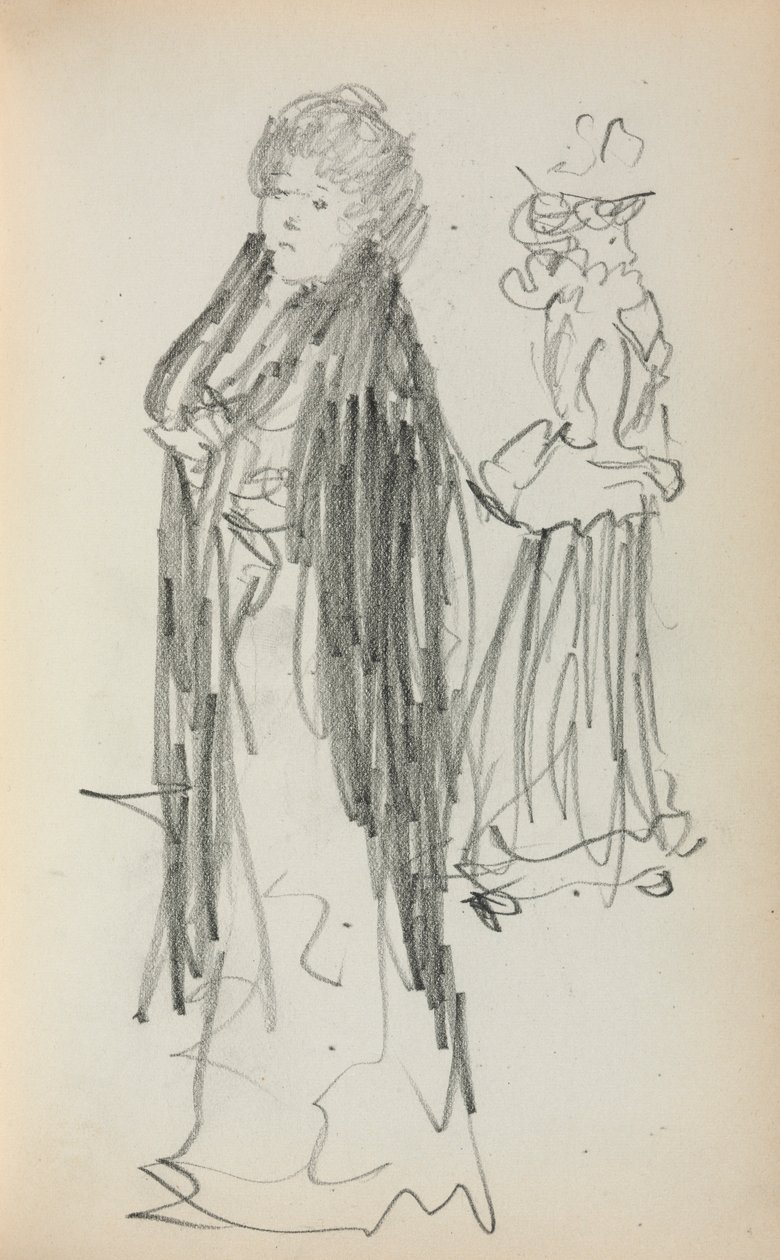 Caderno de desenho italiano: Duas mulheres em pé, página 129, 1898-1899. de Maurice Brazil Prendergast