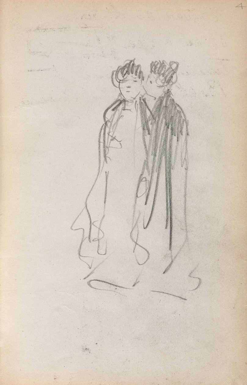 Caderno de desenho italiano: Duas mulheres em pé, página 4, 1898-1899. de Maurice Brazil Prendergast